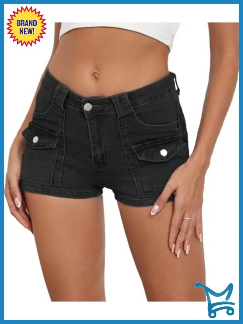 Stretchy Denim Shorts with Pockets Club Night